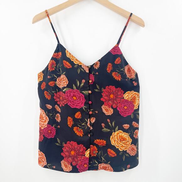 CUPCAKES & CASHMERE Tank Size Extra Small Floral Button Black Office Work - Picture 2 of 15